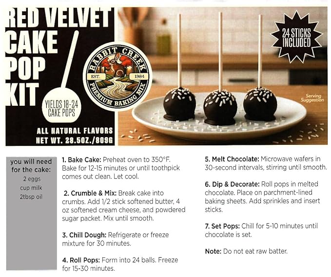 Rabbit Creek Red Velvet Cake Pop Kit – Kids Baking Kit Christmas Baking Gift Set All-Natural Cake Pop Mix – Makes 18–24 Pops