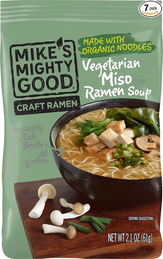 Mike's Mighty Good Vegetarian Miso Soup - Instant Ramen Noodles - Organic and Non-GMO Instant Noodles - Miso Ramen - Vegan Soup - 2.1 Ounces - 7 Pillow Packs