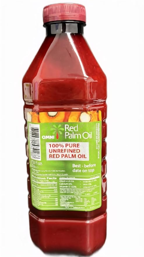 Omni Red Palm Oil 2 Liter (67.63 fl Oz) – Authentic Red Palm Oil – Unrefined Rich Color &amp Traditional Flavor – Ideal for African &amp Caribbean Cooking