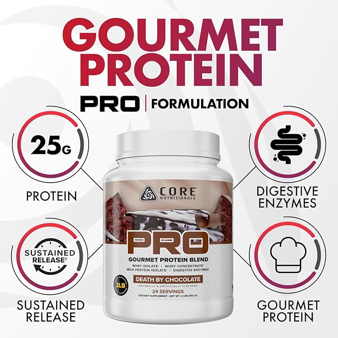 Core Nutritionals PRO Gourmet Protein Blend | Whey Protein Blend | with MCTs &amp Digestive Enzymes | Sustained Release Protein &amp Recovery Support | 27 Servings (Cinnamon French Toast)