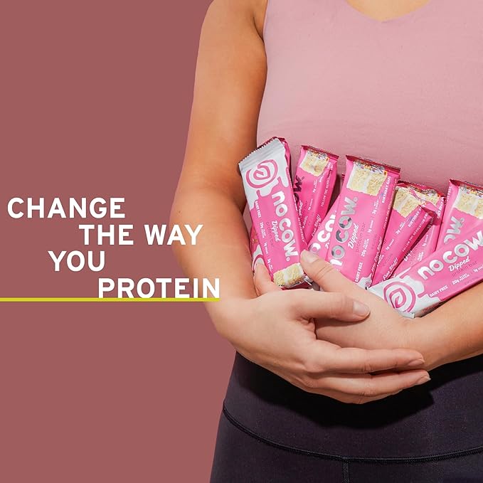 No Cow Vegan Protein Bars Upgraded Birthday Cake | 20g Plant Based Protein Gluten Free Dairy Free Soy Free Keto Friendly Low Sugar High Fiber Snack Bars | Pack of 12
