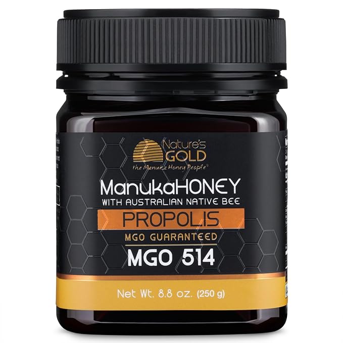 Nature’s Gold Raw Manuka Honey with Australian Native Bee Propolis MGO 514+ | 8.8oz (250g) 100% Pure Genuine Traceable Hive to Home