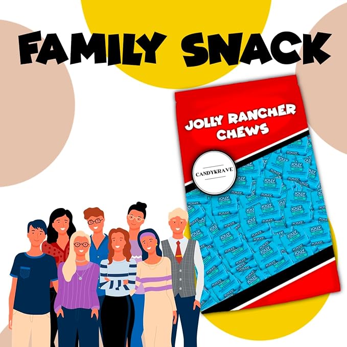Jolly Ranchers Chews Candy - Blue Raspberry Flavor - 95 Pieces of Intense Blue Raspberry Blast - Individually Wrapped Delicious Candy Chews for Birthdays Easter Christmas &amp Pantry (1lb)