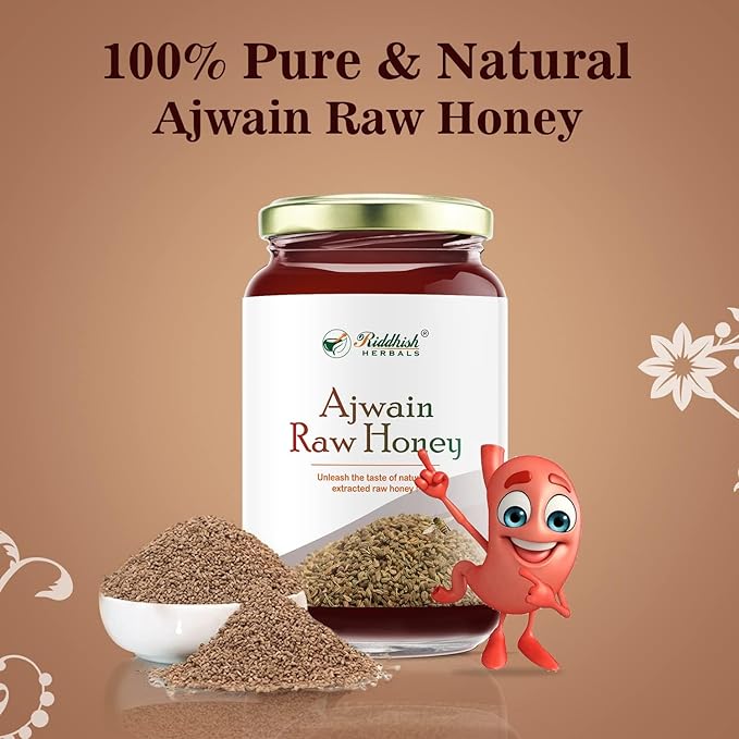 Riddhish Herbals Ajwain Raw Honey | 100% Natural Unprocessed Honey with Ajwain Nectar | Supports Digestion &amp Gut Health | No Added Sugar