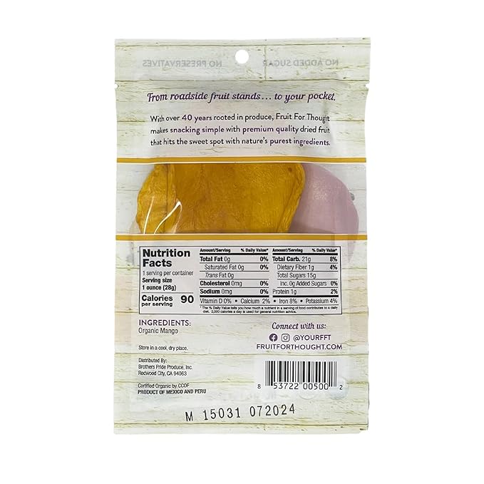 Fruit for Thought Organic Dried Mango | Dried Fruit Snack Packs Ideal for the Family | No Sugar Added | At Home Work or On the Go | 1 Ounce Bags Pack of 12