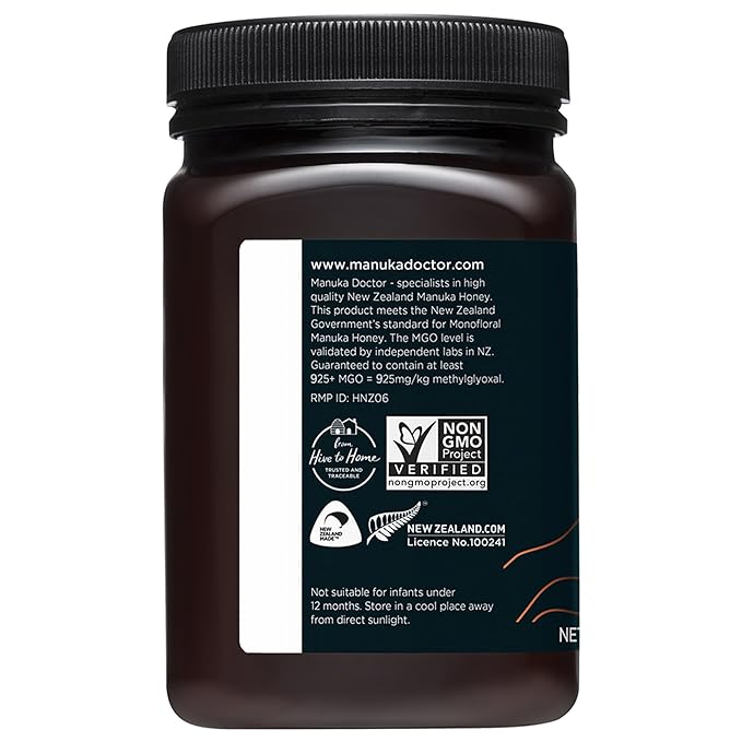 Manuka Doctor - MGO 925+ Manuka Honey Monofloral 100% Pure New Zealand Honey. Certified. Guaranteed. Raw. Non-GMO (17.6 oz)