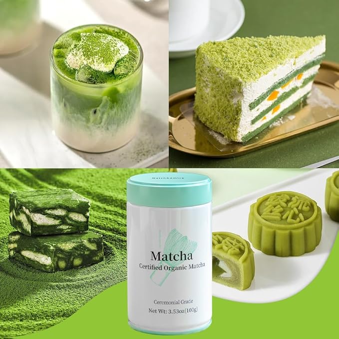 MatchAdmire Ceremonial Grade Matcha Powder Organic Green Tea Powder Rich Flavor100% Vegan with No Fillers Radiation-Free 3.53oz Tin