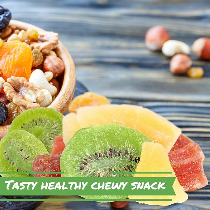 Tropical Dried Mixed Fruit Chunks - by Its Delish 40 OZ Jumbo Container | Healthy Snacks for Adults Kids | Fresh Snack Mix Dry Fruit | Pineapple Mango Papaya Kiwi Slices | Gluten Free Vegan Kosher