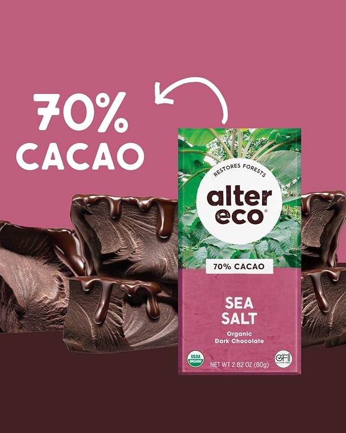 Alter Eco | Dark Chocolate Bars | Pure Dark Cocoa Fair Trade Organic Non-GMO Gluten Free (12-Pack Dark Sea Salt)
