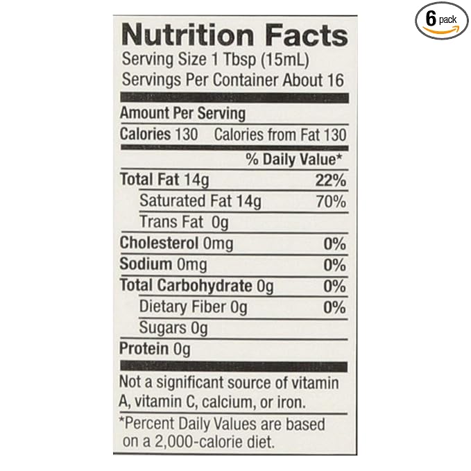 NUTIVA Oil Og1 Liquid Coconut Pack of 6 Size 8 FZ (Vegan 100% Organic)
