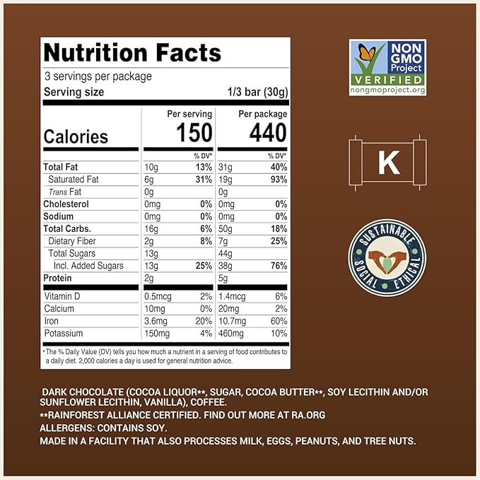 Chocolove Coffee Crunch Dark Chocolate Bars | 55% Cocoa | Crunchy Coffee Bean Bits | Smooth &amp Sweet | Premium Dark Chocolate | Non GMO Rainforest Alliance Certified 3.2oz Bar (12 Pack)