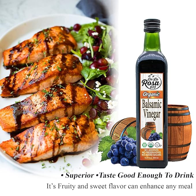 De La Rosa Organic Balsamic &amp White Balsamic Vinegar Kosher for Passover Vegan Non-GMO &amp Gluten Free Great for Salad Dressings Marinades &amp More 16.9 Oz (Pack of 2)