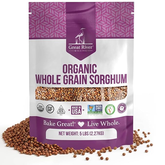 Great River Milling Whole Grain Sorghum | High-Protein Ancient Grain | Non-GMO Kosher Certified | Ideal for Salads Pilaf Porridge Baking &amp More | 5 Lb