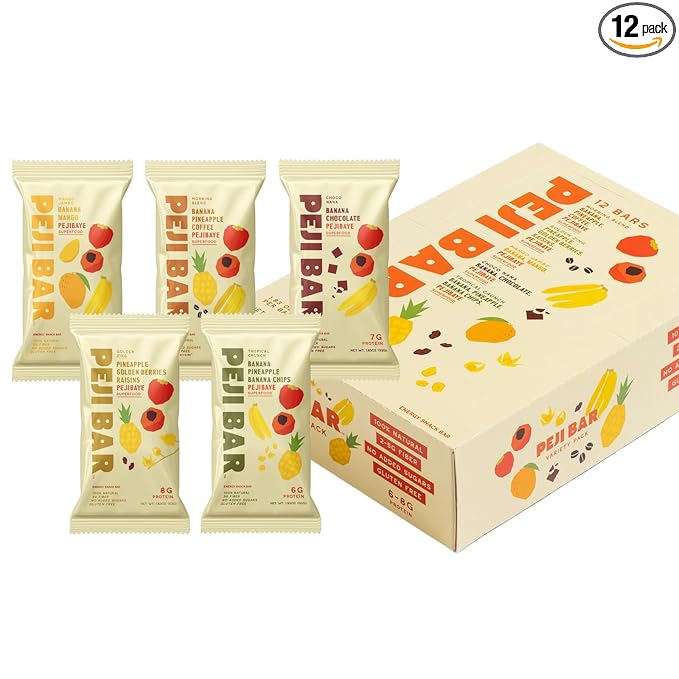 PEJI BAR Superfood Energy Bars | Variety Pack | Gluten Free 6-8g Protein Fiber Whole Ingredients No Sugar Added | Adventure Ready Snack 12 Count