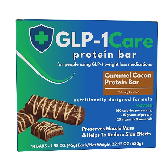 GLP-1Care Caramel Cocoa Protein Bars High Protein Low Calorie GLP-1 Compatible 15g Protein 14 Servings Per Box