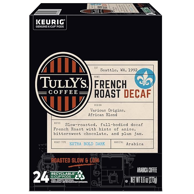 Tully's Coffee French Roast Decaf Keurig Single-Serve K-Cup Pods Dark Roast 96 Count