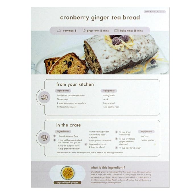 CrumbleCrate Cranberry Ginger Tea Bread DIY Baking Kit | Artisan Bread Making Set for Adults | Pre-Measured Ingredients &amp Tools | Baking Gift