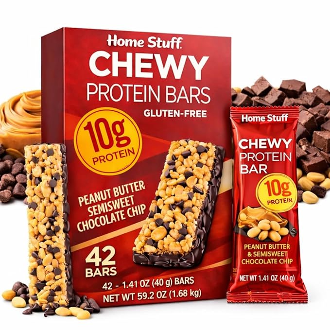 Kirkland Peanut Butter &amp Semisweet Chocolate Chip Protein Bars – 10g Protein Gluten Free Kosher 42 Count 1.41 oz Bars Net Wt 59.2 oz