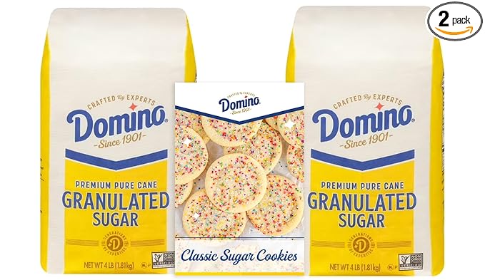 Domino® Granulated Sugar 4 lb Bag of Premium Pure Cane Sugar (Pack of 2) with Bonus Brand Recipe Card