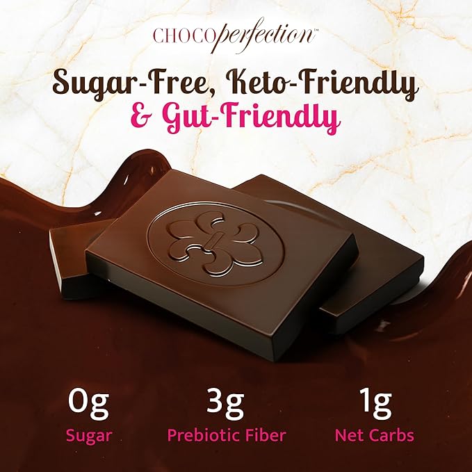 ChocoPerfection Sugar Free Dark Chocolate Bars – Keto-Friendly Gluten-Free and Vegan No Maltitol Fiber-Rich Low-Carb Snacks with Low Glycemic Impact European Taste Box of 30 Bars (10g Each)