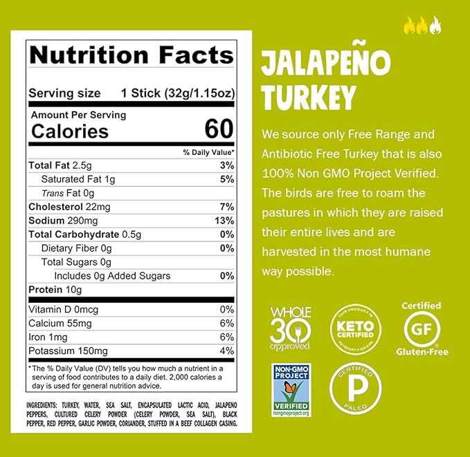 Chomps Variety Trial Pack Grass Fed and Free Range Beef &amp Turkey Sticks 8 Flavor Pack - Keto Paleo Whole30