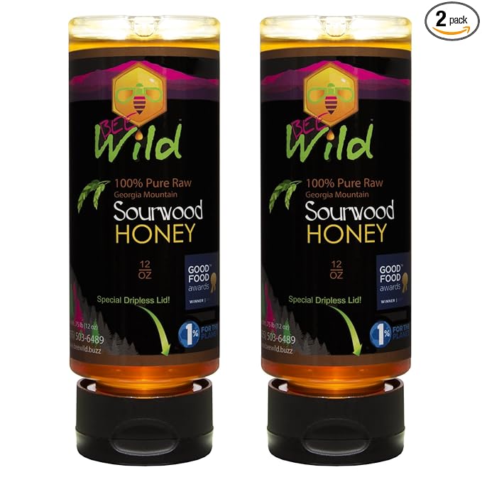 Bee Wild 100% Pure Raw Organic Unfiltered Honey - Sourwood 12 ounce Pack of 2