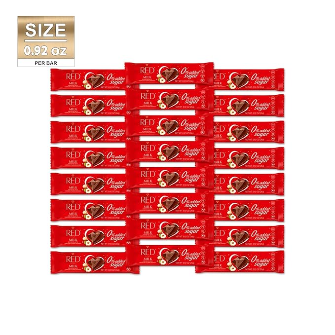 Red Delight Hazelnut and Macadamia Milk Chocolate Snack Bars - Pack of 24 Diamond-Shaped Milk Chocolates (22.08oz) with Rich Cocoa Flavor - European-Style Chocolates - No Added Sugar and Kosher