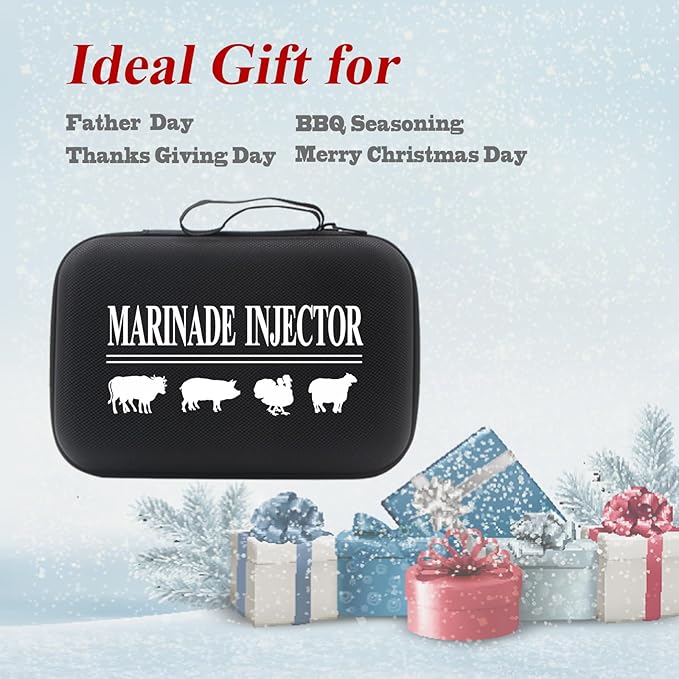 Meat InjectorTurkey Seasoning Injection Kit with 3 Professional Marinade Injector Needles for Grill Smoker BBQ Brisket Include User Manual E-Book - Storage Case