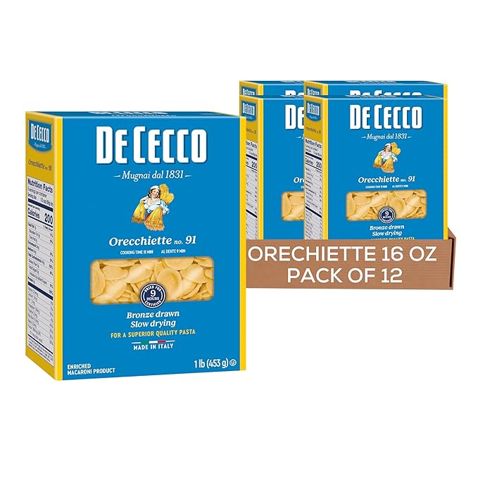 De Cecco Orecchiette No. 91 Pasta 16 Oz (Pack of 12) Authentic Slow Dried Made with Durum Wheat Versatile Pasta for Sauces &amp Recipes Made in Italy