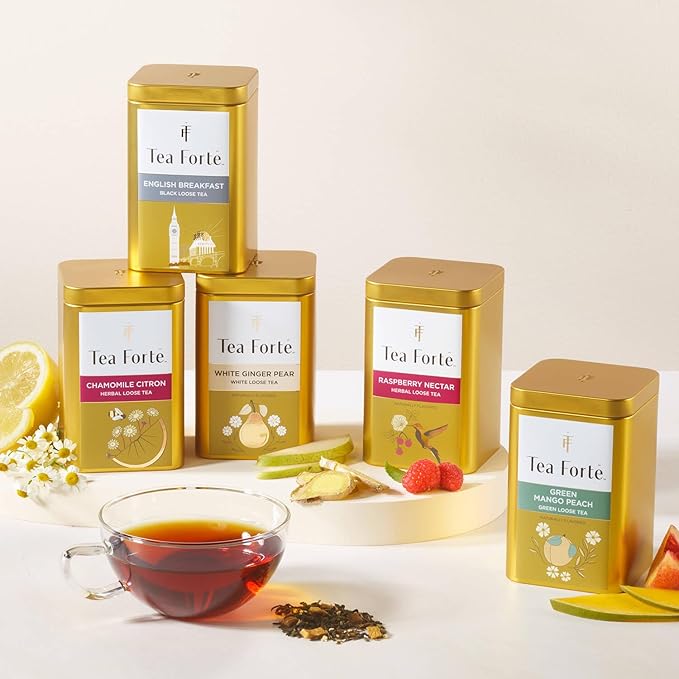 Tea Forte Jasmine Green Premium Loose Leaf Caffeinated Green Tea Blend Canister Makes 35-50 Cups