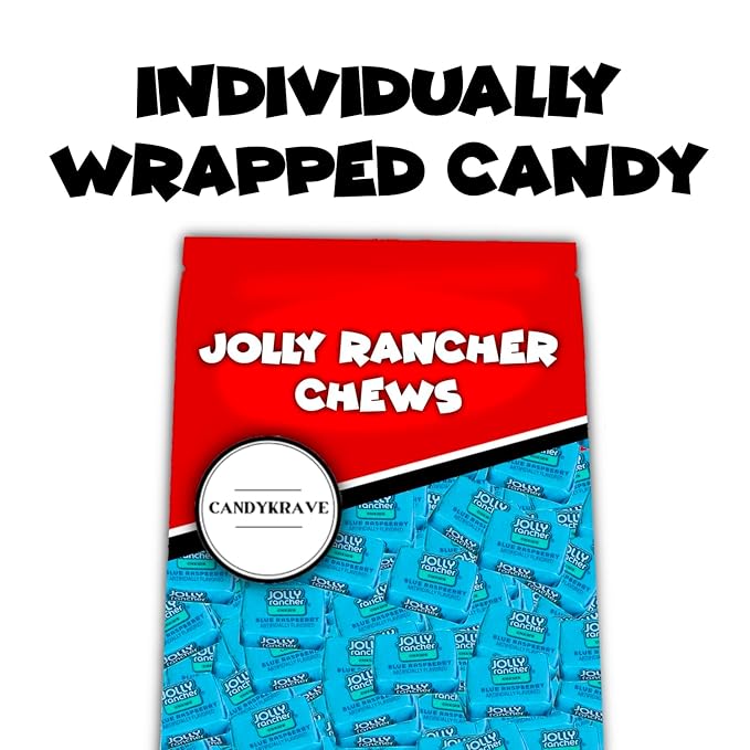 Jolly Ranchers Chews Candy - Blue Raspberry Flavor - 95 Pieces of Intense Blue Raspberry Blast - Individually Wrapped Delicious Candy Chews for Birthdays Easter Christmas &amp Pantry (1lb)