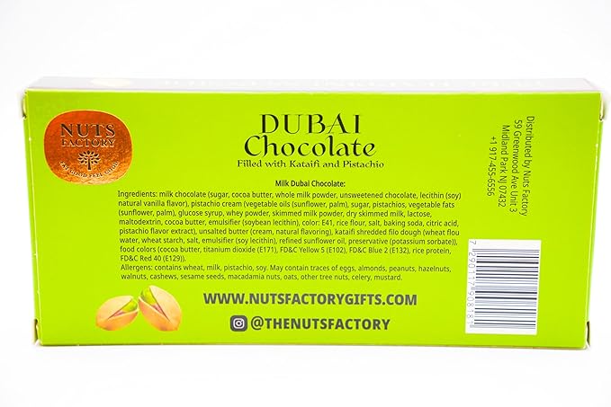 Nuts Factory – Dubai Milk Chocolate Bars – Pistachio &amp Kataifi – Pack of 2