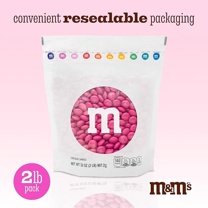 M&ampM’S WORLD Milk Chocolate Candy Single Color Dark Pink 5-Pound Bulk Bag (Pack of 1)