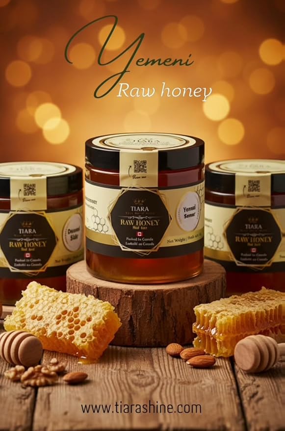TIARA Yemeni Samar Honey – 100% Raw Pure &amp Natural CFIA Certified Unpasteurized Packed in Canada Premium Quality – 33.5 Fl Oz 950g + Free Honey Dipper Gift