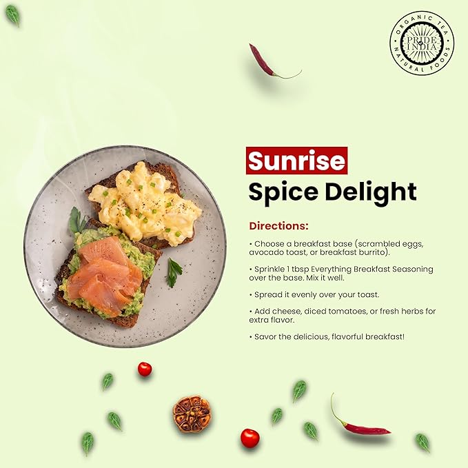 PACK of 6 - Breakfast Seasoning 2.3 oz (65 gm) w/Convenient Dual Sifter Cap Sweet Spicy Taste |For Baggles Scramble Sausages Burrito Pancakes | Non Bioengineered Vegan Gluten Free by Pride of India