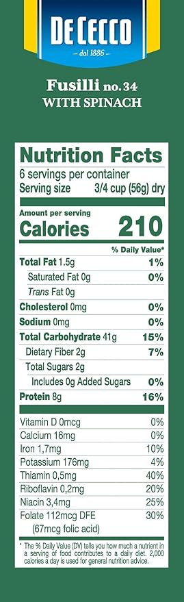 De Cecco Pasta Spinach Fusilli No.34 12 OZ (Pack of 12) - Made in Italy High in Protein &amp Iron Bronze die (VKP0034)