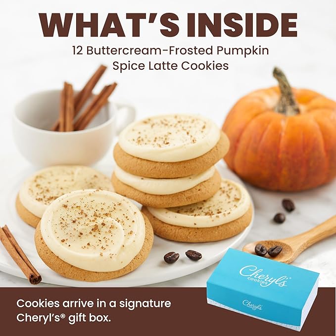 Cheryl's Cookies® Frosted Pumpkin Spice Latte Cookie Flavor Box – Fall Inspired Individually Wrapped Gourmet &amp Fresh Delivery – Seasonal Cookies Autumn Treat Gift for Pumpkin Spice Lovers