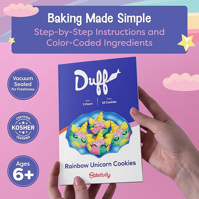 Baketivity x Duff Goldman Unicorn Cookies - Kids Baking Kit - Cooking Kits with Premeasured Ingredients Decorating Supplies STEM Activities - Kids Baking Sets for Girls Boys Ages 6-12