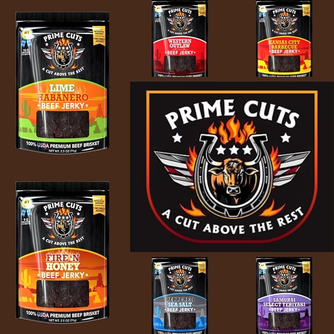 Prime Cuts Peppered Sea Salt Beef Jerky | USDA Prime Brisket | Classic Black Pepper and Sea Salt Flavor | High-Protein Low-Fat Snack | No Artificial Ingredients | Perfect Anytime