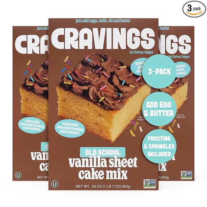 Cravings by Chrissy Teigen Vanilla Birthday Cake &amp Cupcake Mix - Includes Milk Chocolate Frosting &amp Sprinkles - Easy Yellow Cake &amp Cupcake Mix (Pack of 3)
