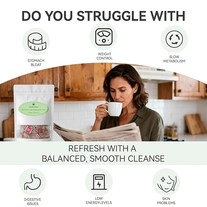 Kreain Nature Chicory &amp Gardenia Herbal Tea - Supports Healthy Blood Sugar Digestion Weight &amp Sleep Natural Sugar-Free Blend Vegan &amp Caffeine-Free 12 Tea Bags (2 Pack)