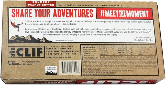 Clif Bar Energy Bar Crunchy Peanut Butter 2.4 Ounce 12/Box Sold As 1 Box