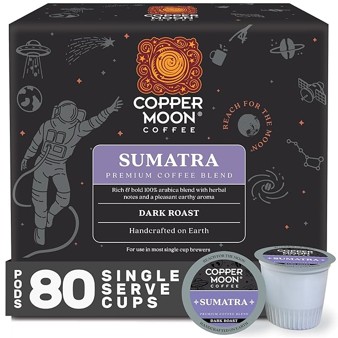 Copper Moon Single Serve Coffee Pods for Keurig K-Cup Brewers Dark Roast Sumatra Blend 80 Count