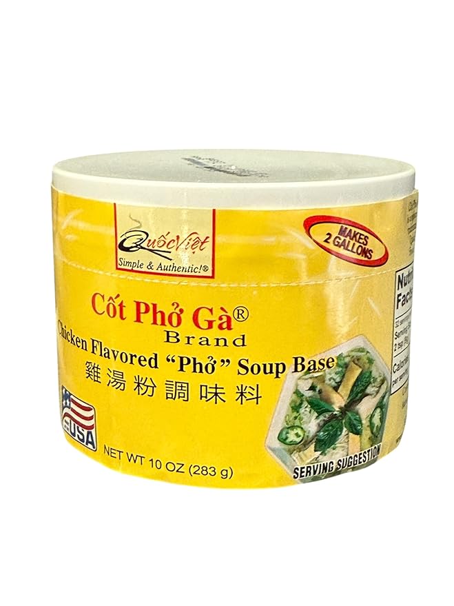 Combo - Chicken Pho Soup Base and Crab Soup Base - Cot Pho Ga va Cot Bun Rieu - 10 Oz per Jar with 2 Jars per Order - Product of USA