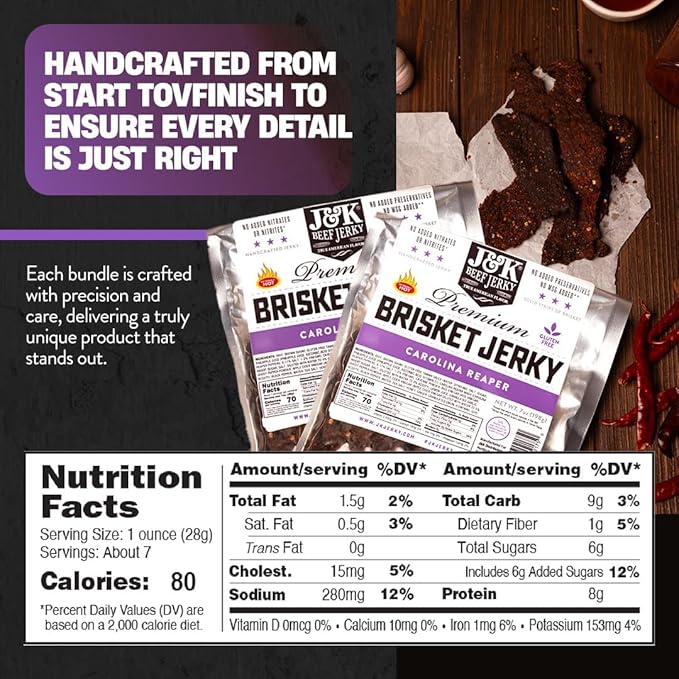 J&ampK Beef Brisket Bundle – 5 Bold Flavors Handcrafted &amp Double Tenderized 100% USDA Premium Beef Brisket 7oz Bags – Perfect for On-the-Go Snacking &amp Adventure