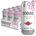 Steaz - Organic Green Tea - Zero Calorie Raspberry (12 Pack) - Antioxidant Brew - 65mg Natural Caffeine Vitamin C - Stevia Sweetened Iced Tea - Vegan Fair Trade - 12 Cans 16 fl oz (473mL)