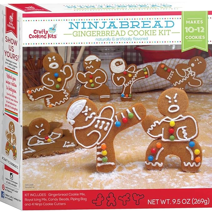Crafty Cookie Kits - Cookie Mix With Cookie Cutters - In The Mix Ugly Sweater Cookie Kit 11.5 Ounce And Gingerbread Cookie Kit Ninja 9.5 Ounce (1 Ugly Sweater and 1 Ninjabread)