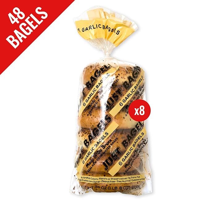 Just Bagels Garlic Bagels - 8 Packs Of 6 Bagels Per Pack - 48 Total Non-GMO