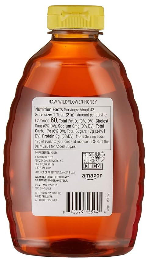 Amazon Brand Happy Belly Raw Wildflower Honey (2 Pound) and Vegetable Soybean Oil (128 Fl Oz)