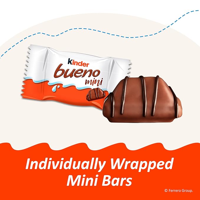 Kinder Bueno Mini Milk Chocolate Bars with Hazelnut FillingChocolate Candy Bars for Game DayFootball Party SuppliesSnacks for Adults5.7 oz.(Pack of 2)